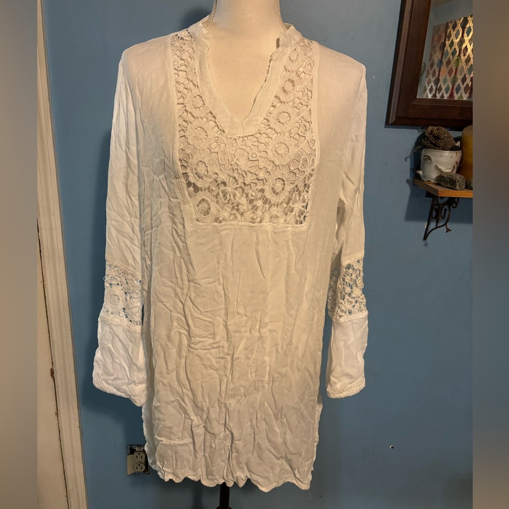 Raviya, 100% Rayon, White, BoHo, Beach Coverup